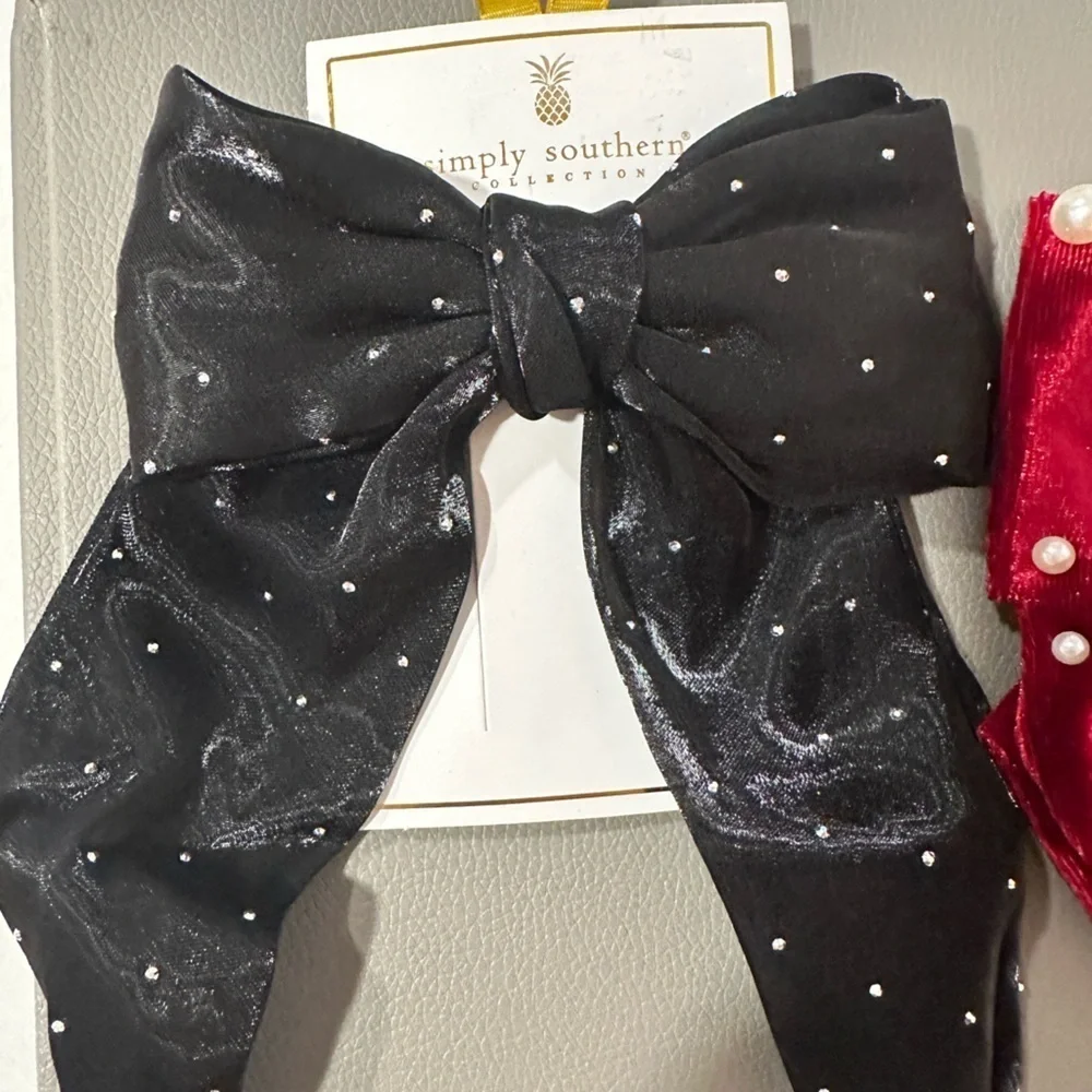 Simply Southern Red and Black Hair Bows with Glitter and Pearls